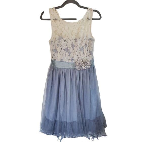Ryu Lace Girly Ruffled Blue Gray Ivory Tulle Sleeveless Mini Dress NWT, Medium - Picture 1 of 10